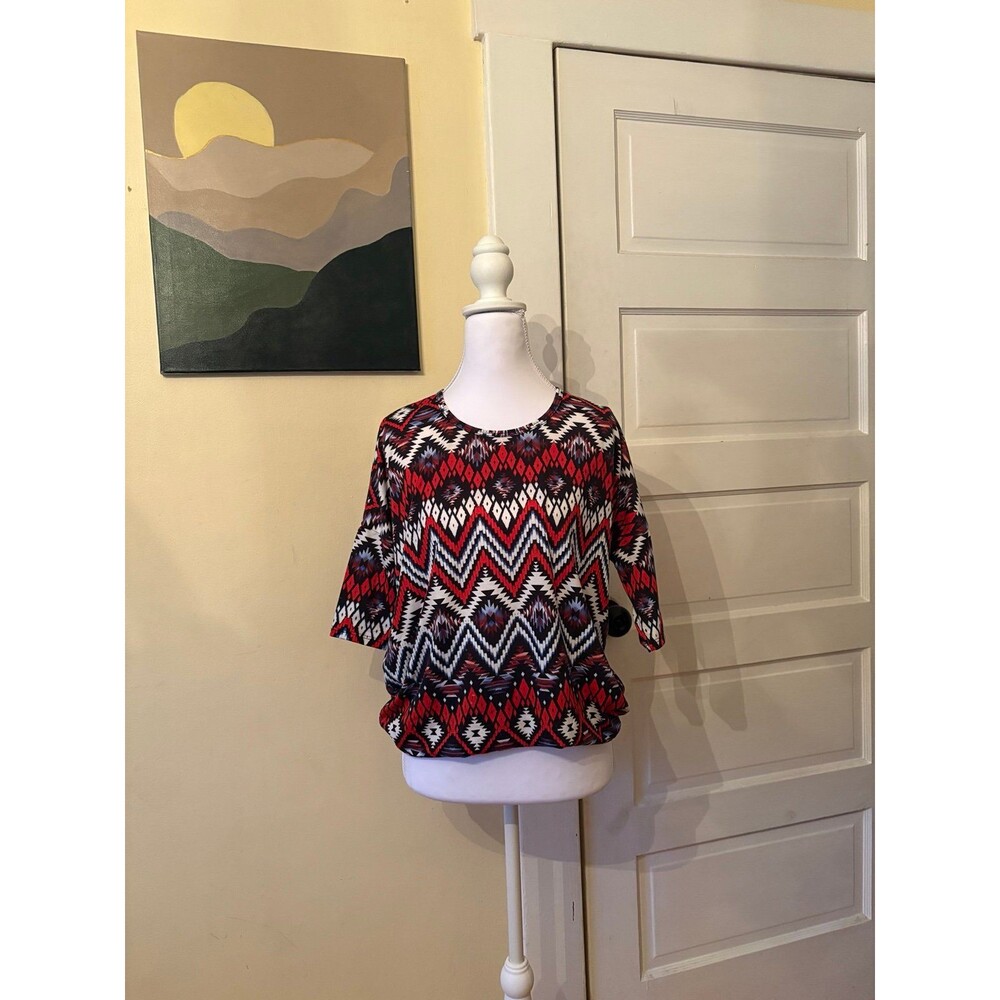 Agnes & Dora dolman top tunic blouse t-shirt scoop neck red white blue Aztec
